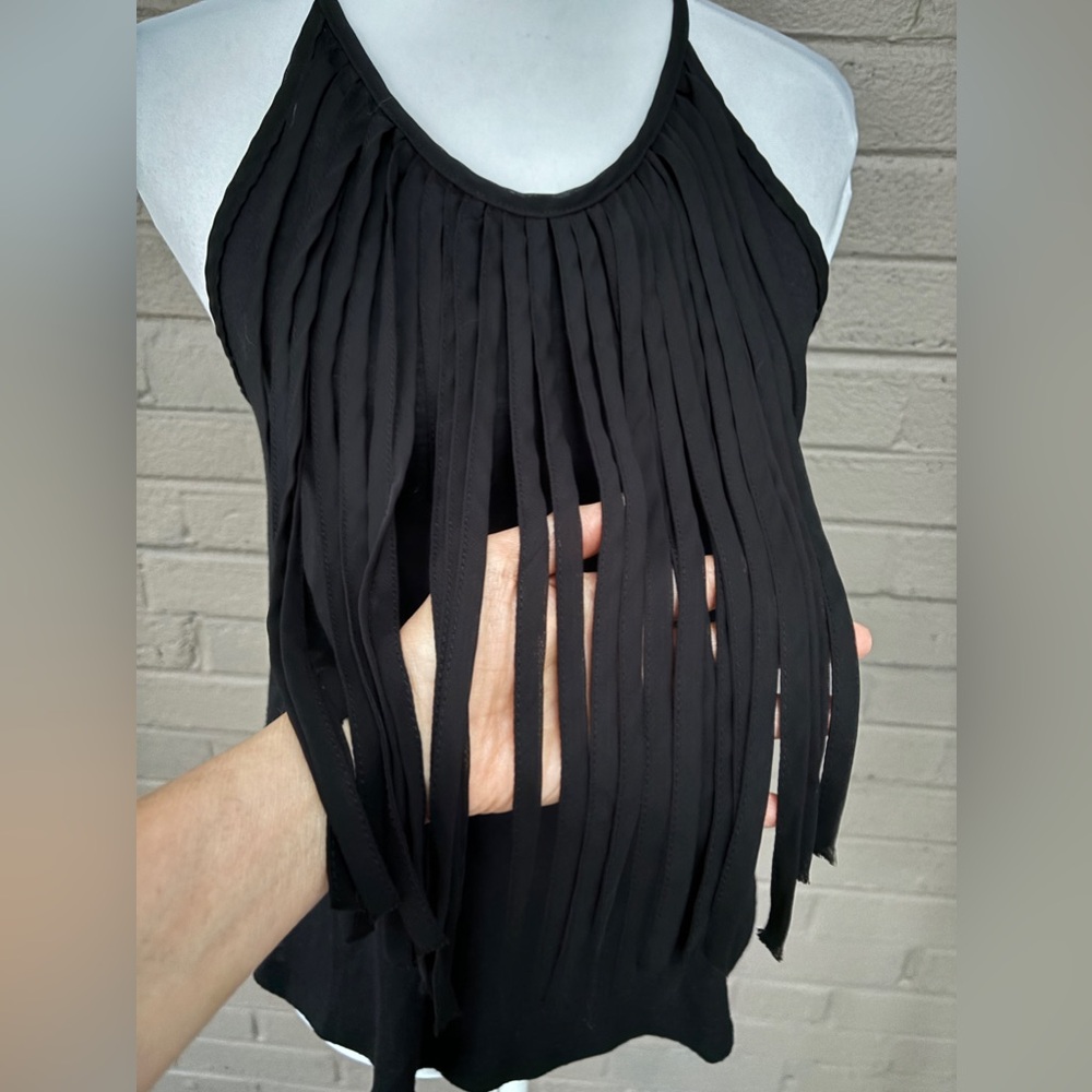 Ecote black sleeveless fringe top s - Picture 2 of 11
